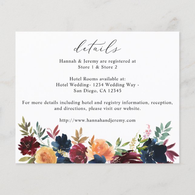 Budget Navy Blue, Burgundy & Peach Floral Details Flyer (Front)