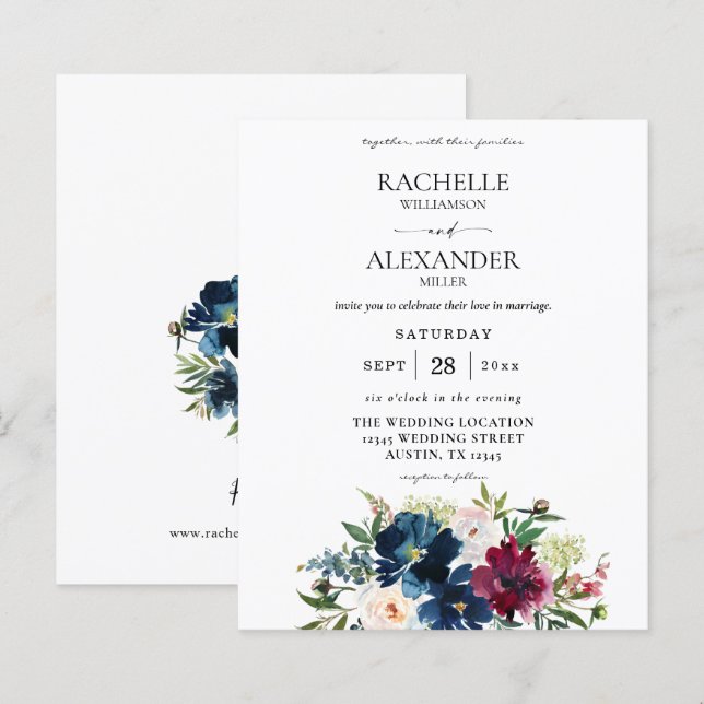 Budget Navy Blue, Burgundy & White Floral Wedding (Front/Back)