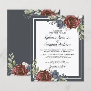 Budget Navy Blue Dark Moody Floral Wedding Flyer