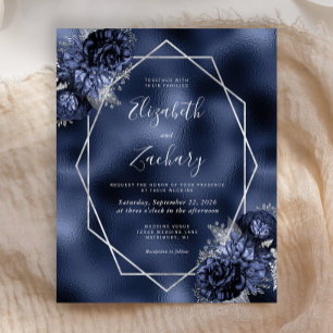 Budget Navy Blue Floral Silver Frame Foil Wedding