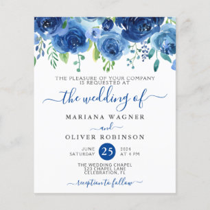 Budget Navy Blue Floral Wedding Invitation