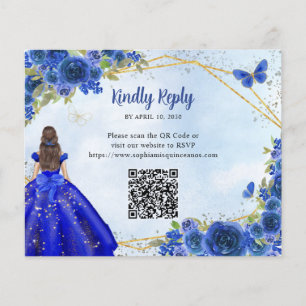 Budget Navy Blue Glam Gold Floral Princess QR RSVP