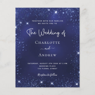 Budget navy blue glitter dust wedding invitation