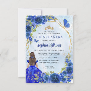 Budget Navy Blue Gold Floral Princess Quinceañera Card