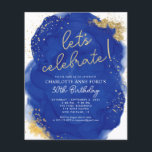 Budget Navy Blue Gold Glitter Alcohol Ink Birthday<br><div class="desc">Modern Elegant Glam Royal Blue Navy Blue Gold Glitter Sparkle Confetti Alcohol Ink Watercolor Splash Smudge Let's Celebrate Party Birthday Invitation</div>