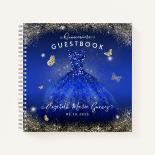 Budget Navy Blue Gold Gown Quinceanera Guestbook  Notebook