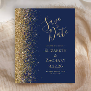 Budget Navy Blue Gold Save the Date Card