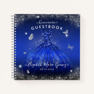 Budget Navy Blue Grey Gown Quinceanera Guestbook  Notebook