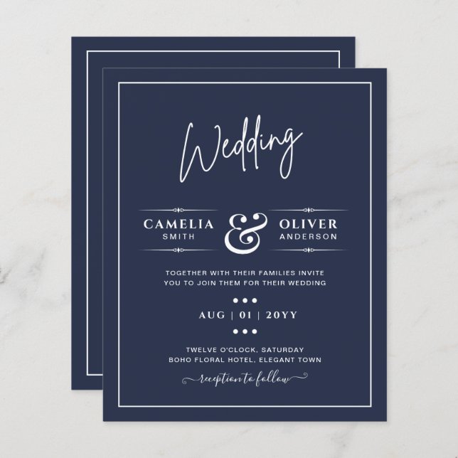 BUDGET Navy Blue Monochrome WEDDING (Front/Back)