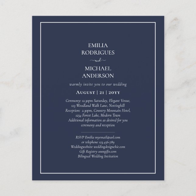 BUDGET Navy Blue Monochrome WEDDING Flyer (Front)