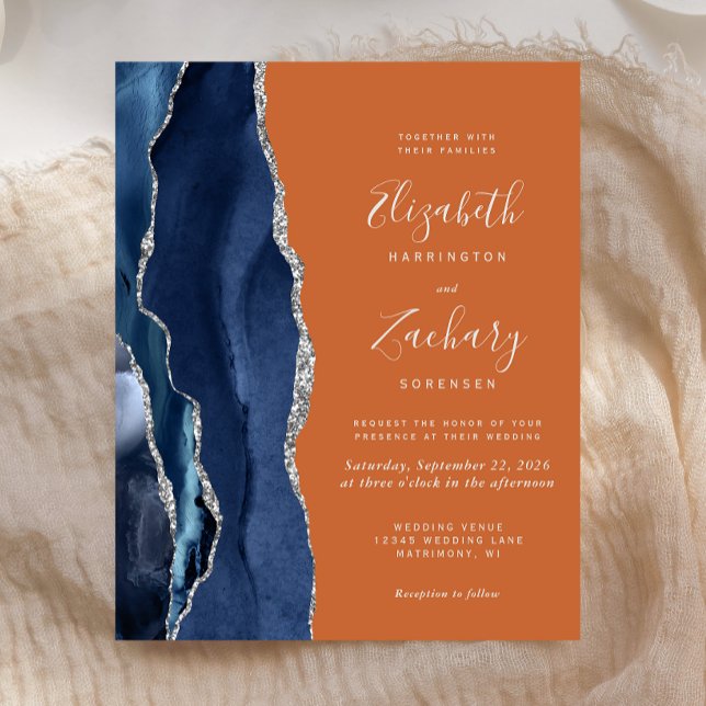 Budget Navy Blue Orange Wedding Invitation (Creator Uploaded)
