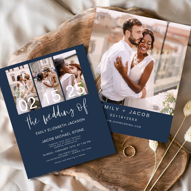 Budget Navy Blue Photo Wedding Invitation (Creator Uploaded)