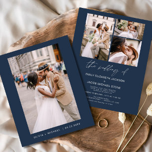 Budget Navy Blue Photo Wedding Invitation Flyer