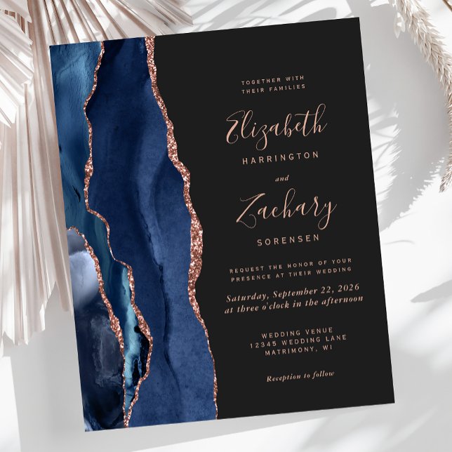 Budget Navy Blue Rose Gold Agate Dark Wedding (Creator Uploaded)