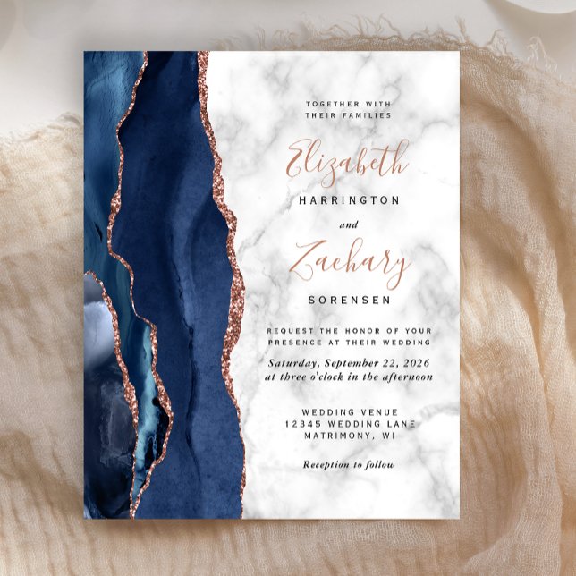 Budget Navy Blue Rose Gold Agate Marble Wedding (Creator Uploaded)