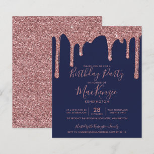 BUDGET Navy Blue Rose Gold Glitter Drips Birthday