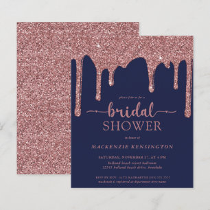 Budget Navy Blue Rose Gold Glitter Drips Bridal