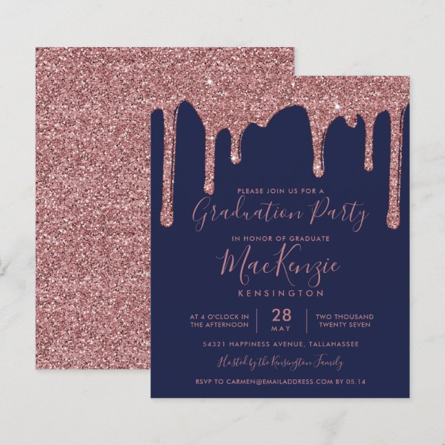 BUDGET Navy Blue Rose Gold Glitter Graduation (Front/Back)