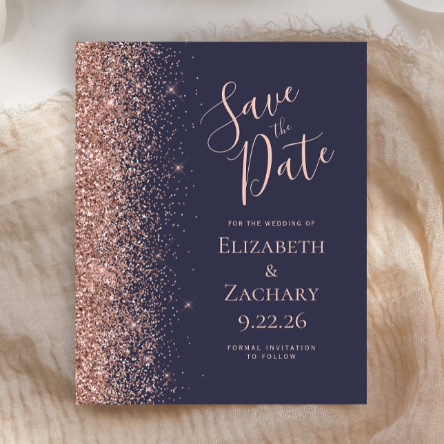Budget Navy Blue Rose Gold Glitter Save the Date (Creator Uploaded)