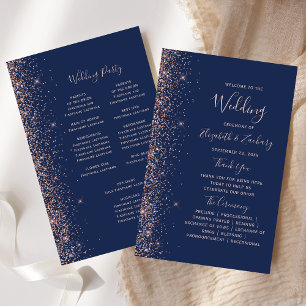 Budget Navy Blue Rose Gold Glitter Wedding Program