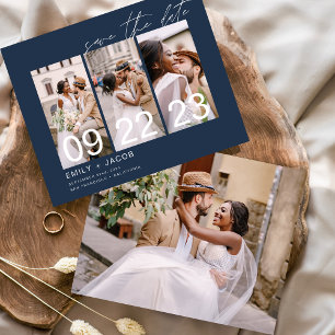 Budget Navy Blue Save the Date 3 Photo Invitations Flyer