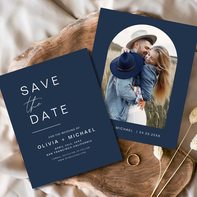 Budget Navy Blue Save the Date Photo Announcement (Creator Uploaded)