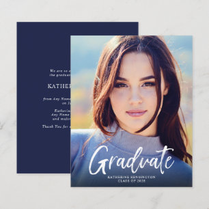 Budget Navy Blue Script Graduation Announcement