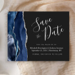 Budget Navy Blue Silver Agate Dark Save the Date<br><div class="desc">This elegant budget save the date card features a navy blue watercolor agate border trimmed with faux silver glitter. The customizable text combines light silver gray handwriting script,  copperplate and italic fonts on a charcoal gray background. The reverse side features a matching navy blue and silver agate design.</div>