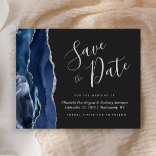 Budget Navy Blue Silver Agate Dark Save the Date
