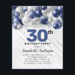 Budget Navy Blue Silver Balloon Glitter Birthday<br><div class="desc">Modern Glam Navy Blue Silver Balloon Glitter Sparkle Any Age Birthday Invitation</div>