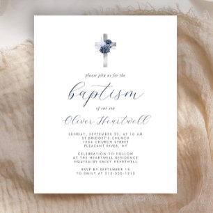 Budget Navy Blue Silver Floral Cross Boys Baptism