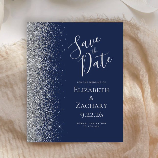 Budget Navy Blue Silver Glitter Save the Date (Creator Uploaded)