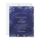 Budget navy blue silver glitter wedding invitation