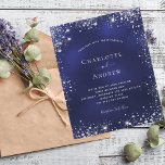Budget navy blue silver glitter wedding invitation<br><div class="desc">A navy blue background,  decorated with faux silver glitter dust. The blue color is uneven. Personalize and add your names and details.</div>