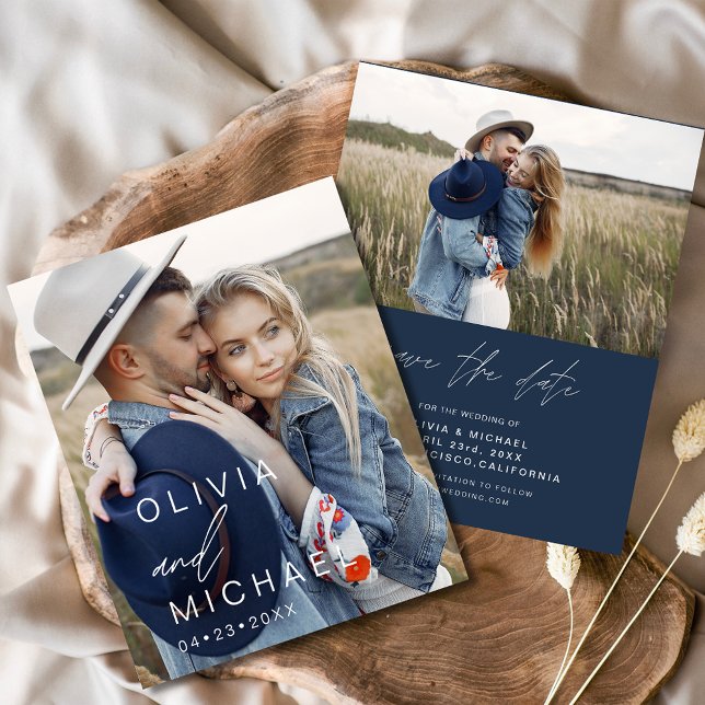Budget Navy Blue Typography Save the Date Photo Flyer (Creator Uploaded)
