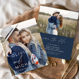 Budget Navy Blue Typography Save the Date Photo Flyer