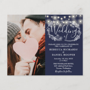 Budget Navy Blue Wedding Details Photo Invite