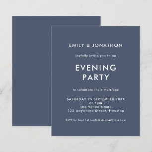 Budget Navy Blue Wedding Evening Party Invite