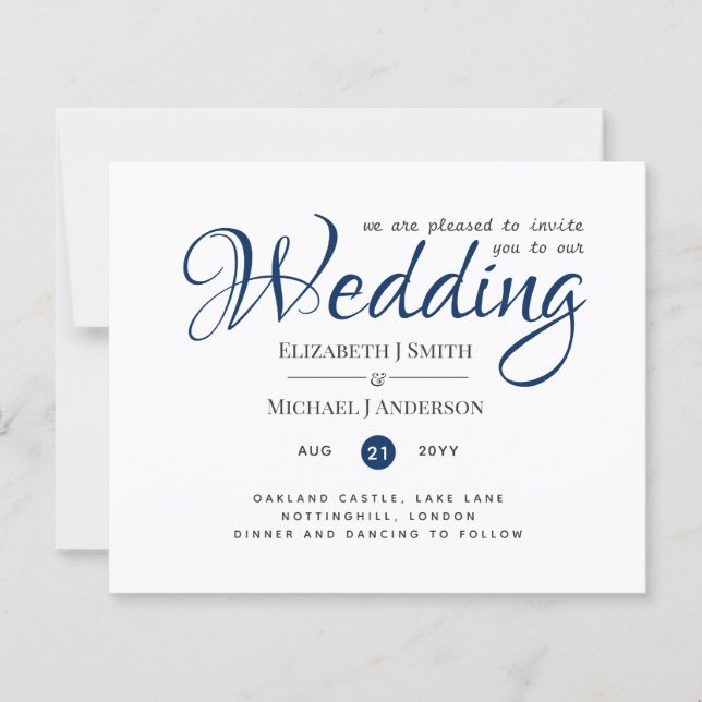 BUDGET Navy Blue Wedding Invite With Envelopes (Front)