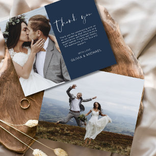 Budget Navy Blue Wedding Thank You Photo Card