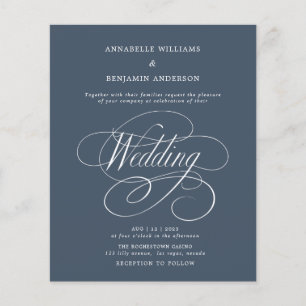 Budget Navy Blue & White Wedding Invitation