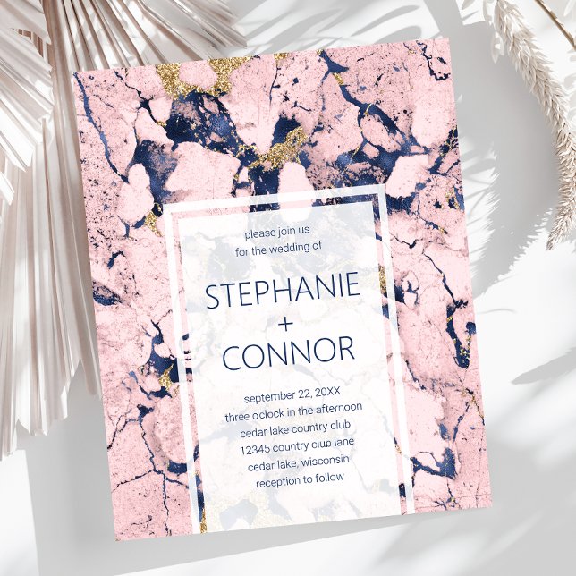 Budget Navy Blush Gold Marble Wedding Invitation (Creator Uploaded)