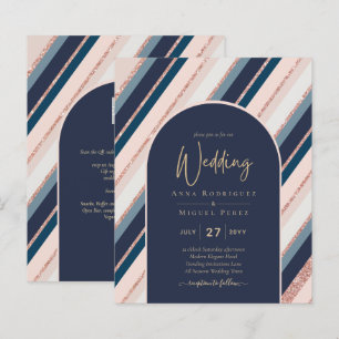 BUDGET Navy Blush Pink Rose Gold Wedding INVITE