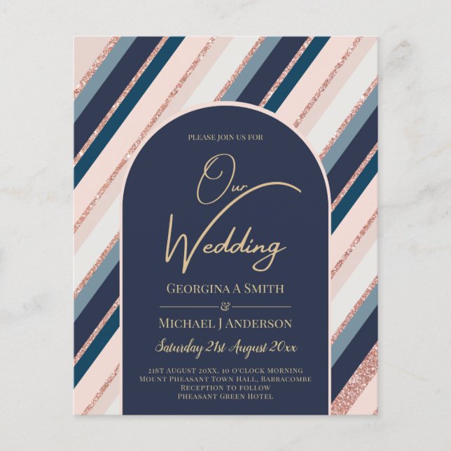 BUDGET Navy Blush Pink Rose Gold Wedding INVITE Flyer (Front)