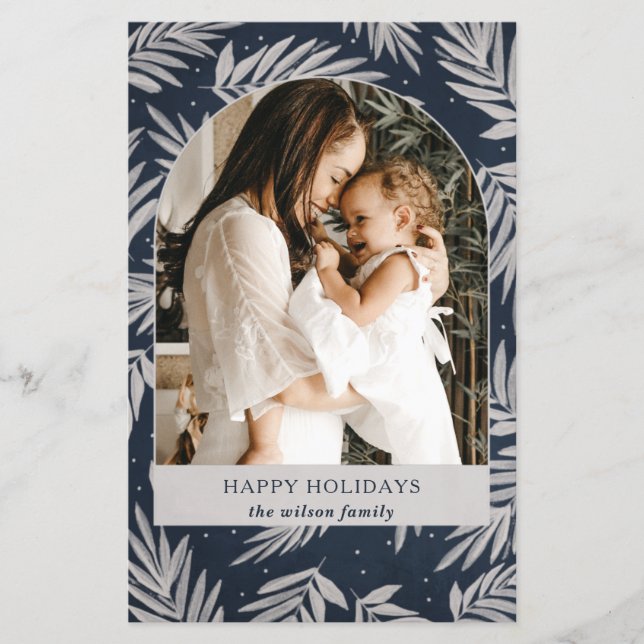 Budget Navy Branches Arch Photo Holiday Card (Front)