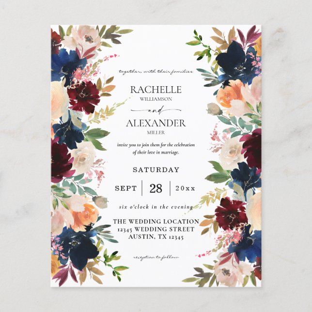 Budget Navy, Burgundy, Pink & Peach Floral Wedding (Front)