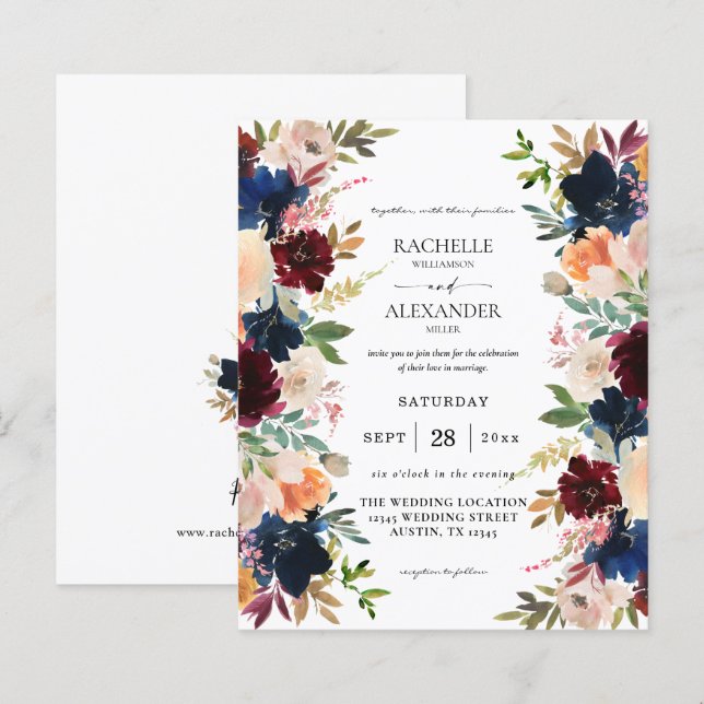 Budget Navy, Burgundy, Pink & Peach Floral Wedding (Front/Back)