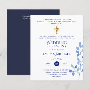 Budget Navy Catholic Christian Wedding Invites
