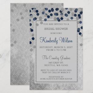 Budget Navy Confetti Bridal Shower Invitation