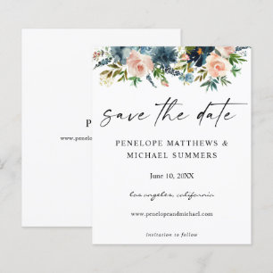 Budget Navy D Blue & Pink Floral Save the Date V2